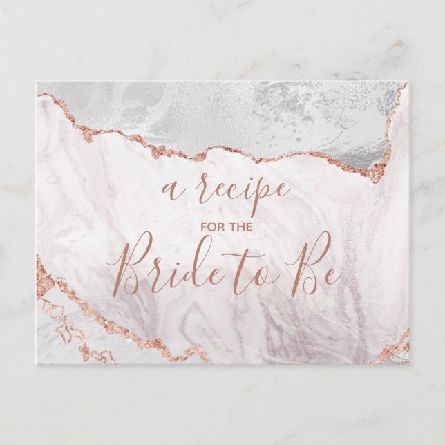 White & Rose Gold Agate Bridal Shower Recipe Card (Front)
