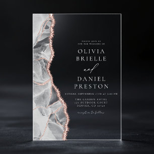 White Rose Gold Agate Elegant Modern Wedding Acrylic Invitations