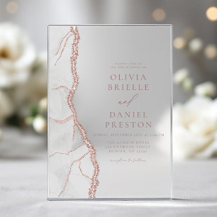White Rose Gold Agate Elegant Modern Wedding Acrylic Invitations