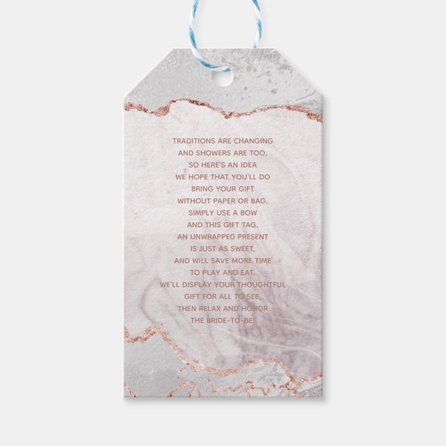 White & Rose Gold Agate Gilt Bridal Display Shower Gift Tags (Front)