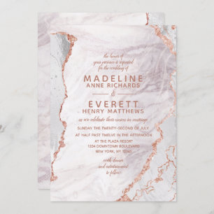 White & Rose Gold Agate Marble Foil Trendy Wedding Invitation