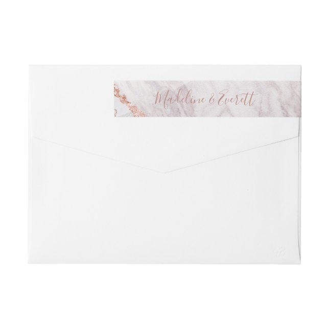 White & Rose Gold Agate Marble Monogram Wedding Wrap Around Label (Back)
