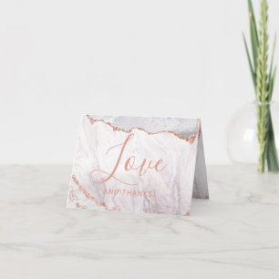 White & Rose Gold Agate Marble Thank You Photo Card