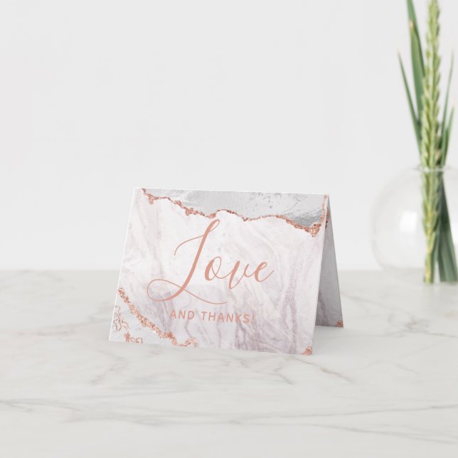 White & Rose Gold Agate Marble Thank You Photo Card (Front)
