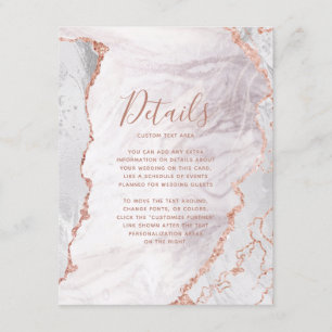 White & Rose Gold Agate Marble Wedding Details Enclosure Card