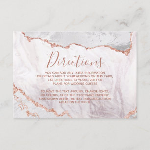 White & Rose Gold Agate Marble Wedding Directions Enclosure Card