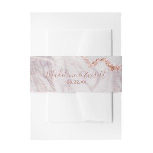 White & Rose Gold Agate Marble Wedding Monogram Invitation Belly Band