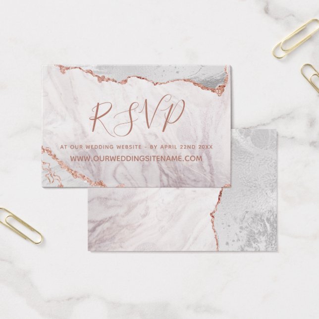 White & Rose Gold Agate Website RSVP Insert Cards (Office)