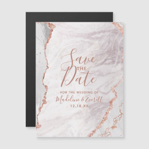 White & Rose Gold Agate Wedding Save the Date Magnetic Invitation