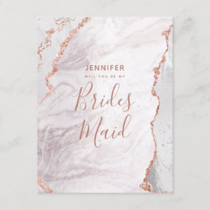 White & Rose Gold Agate Will You Be My Bridesmaid Invitation