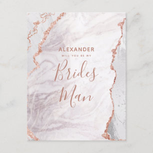 White & Rose Gold Agate Will You Be My Bridesman Invitation
