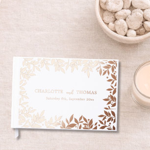 White rose gold botanical wedding  guest book