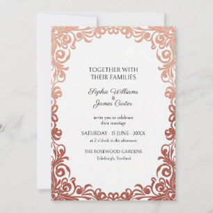 White Rose Gold Damask Wedding Invitation