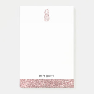 White + Rose Gold Faux Glitter Pineapple & Border Post-it Notes