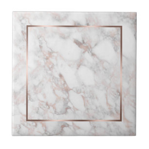 White & Rose-Gold Faux Marble Ceramic Tile