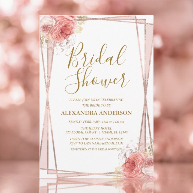 White Rose Gold Floral Bridal Shower Invitation (Creator Uploaded)