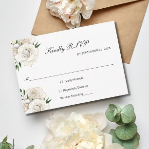 White Rose Gold Floral Formal Elegant Wedding RSVP
