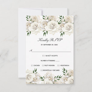 White Rose Gold Floral Formal Elegant Wedding RSVP Card