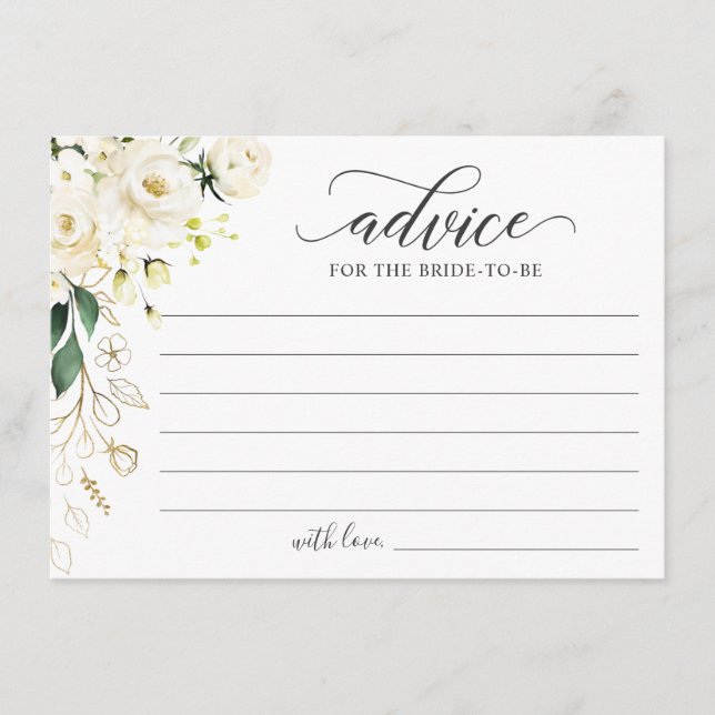 White Rose Gold Floral Greenery Words of Advice Card (Front)