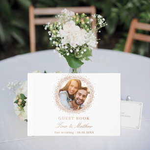 White rose gold foil photo wedding  guest book