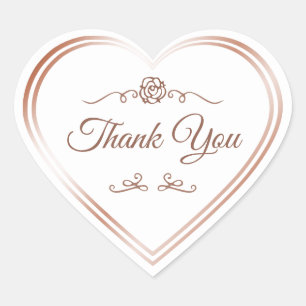 White Rose Gold Frame and Vintage Flower Thank You Heart Sticker