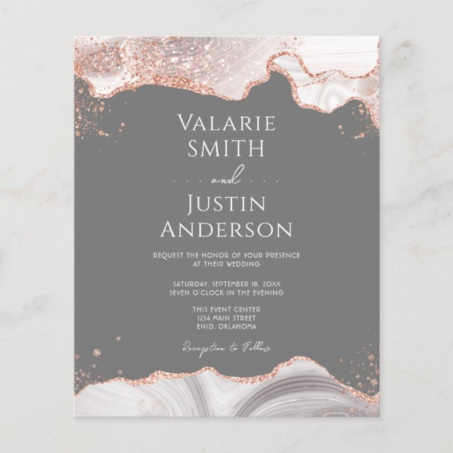 White Rose Gold Glitter Agate Wedding  Flyer (Front)