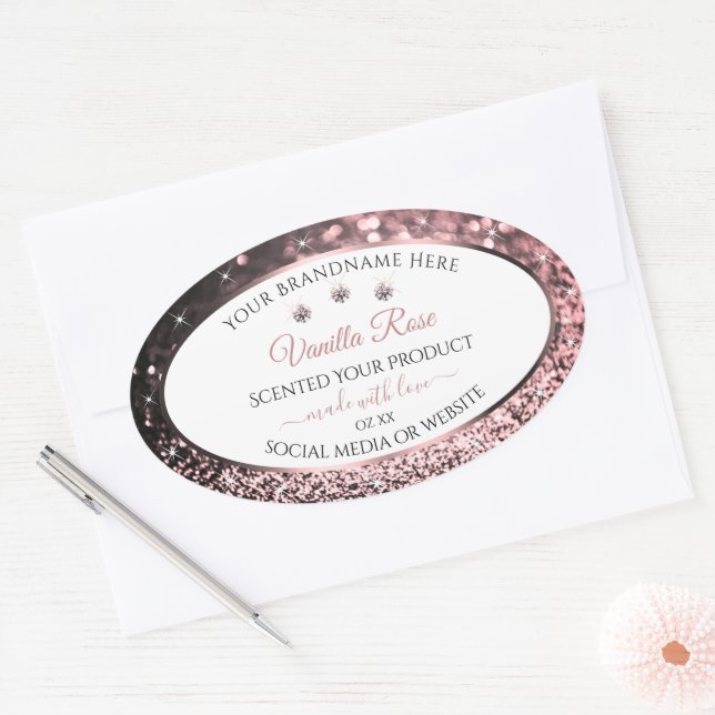 White Rose Gold Glitter Product Labels Rhinestones (Envelope)