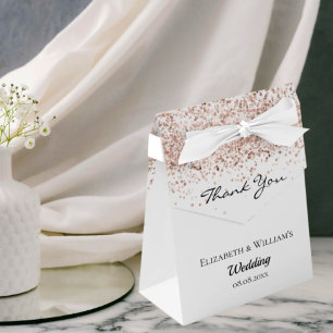 White rose gold glitter sparkles thank you wedding favour box