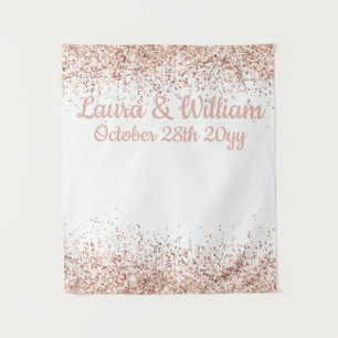 White & Rose Gold Glitter Wedding Photo Booth Prop Tapestry