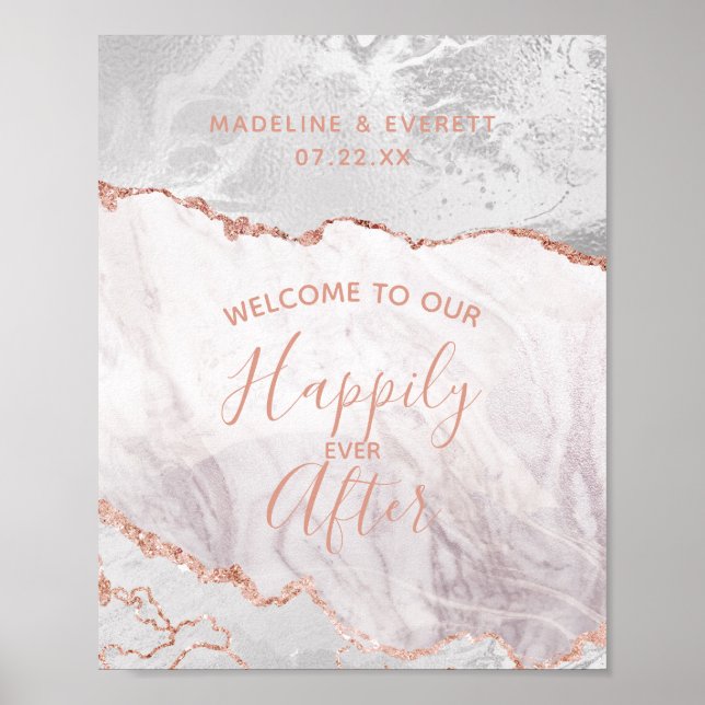 White & Rose Gold Happily ever After Welcome Sign (Front)