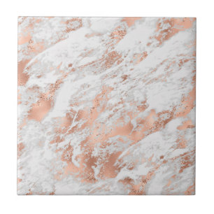 White & Rose Gold Marble 3 Ceramic Tile