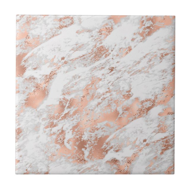 White & Rose Gold Marble 3 Ceramic Tile (Front)