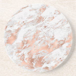 White & Rose Gold Marble 3 Coaster