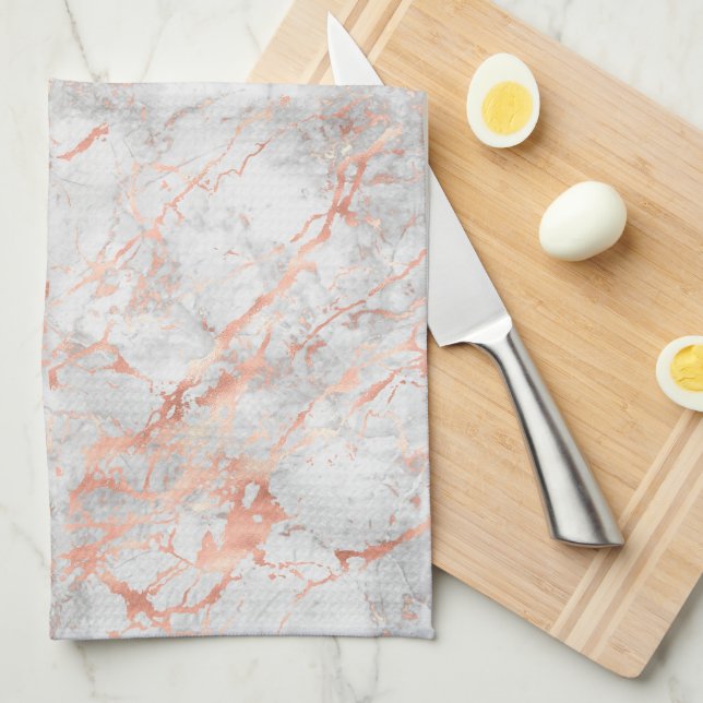 White & Rose Gold Marble 4 Tea Towel (Quarter Fold)