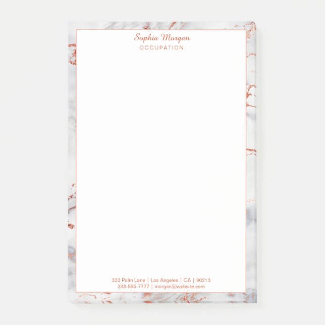 White & Rose Gold Marble Border, Name Info Notepad (Front)