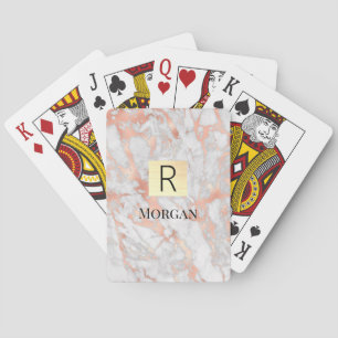 White & Rose Gold Marble Gold Box, Name & Monogram Playing Cards