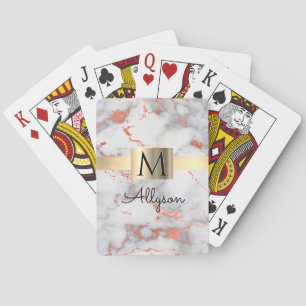 White/Rose Gold Marble Gold Box, Name/Monogram Vs4 Playing Cards