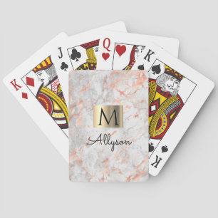 White/Rose Gold Marble Gold Box, Name/Monogram Vs6 Playing Cards