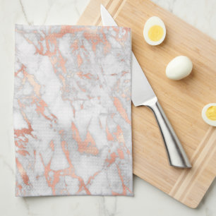 White & Rose Gold Marble Kitchen Towel