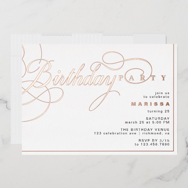 White & Rose Gold Modern Glam Calligraphy Birthday (Envelope)