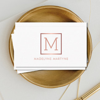White Rose Gold Monogram Elegant Business Card