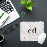 White rose gold monogram initials marble mouse pad<br><div class="desc">A glamourous white and rose gold,  pink faux marble stone print as background. Black text. Personalise and add your monogram initials and name.</div>