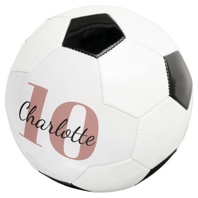 White rose gold monogram initials name number soccer ball (Three Quarter)