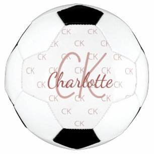 White rose gold monogram initials name soccer ball