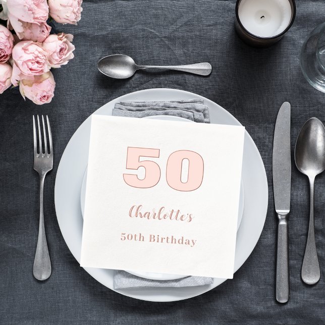 White rose gold name elegant birthday party foil napkins (Creator Uploaded)