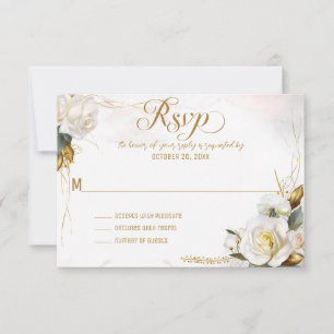 White Rose Gold Romantic Floral Wedding RSVP Card