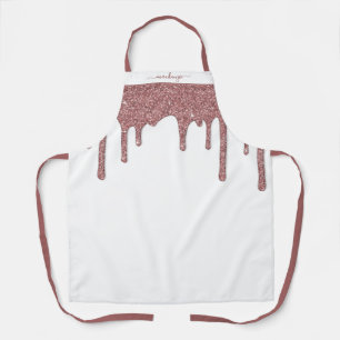 White Rose Gold Sparkle Glitter Drips Personalised Apron