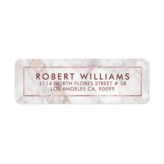 White & Rose-Gold Tones Faux Marble Return Address Label (Front)