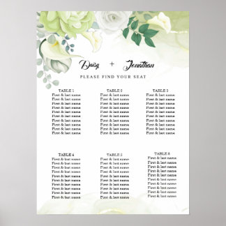 White Rose Green and White Floral Wedding  Poster