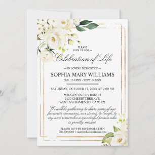 White Rose & Green Funeral Celebration of Life Invitation